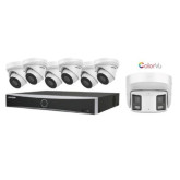 8MP PoE Kit (6) IP IR 2.8mm Cameras, (1) 180&deg; Panoramic Camera and 8-Channels PoE Acusense NVR
